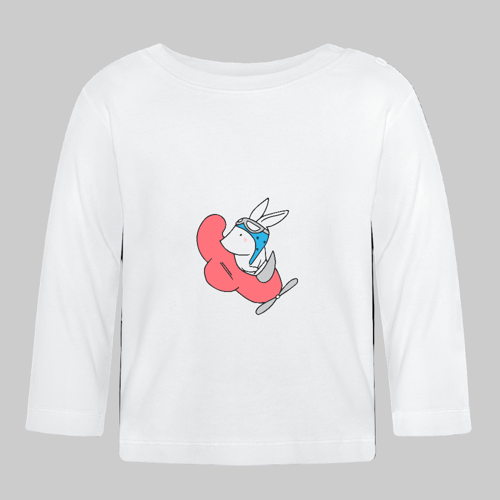 Baby Langarmshirt Rabbit in Airplane - Weiß