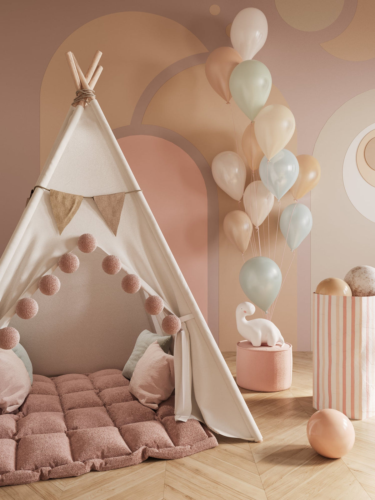 Patellfarbenes Kinderzimmer mit Zelt