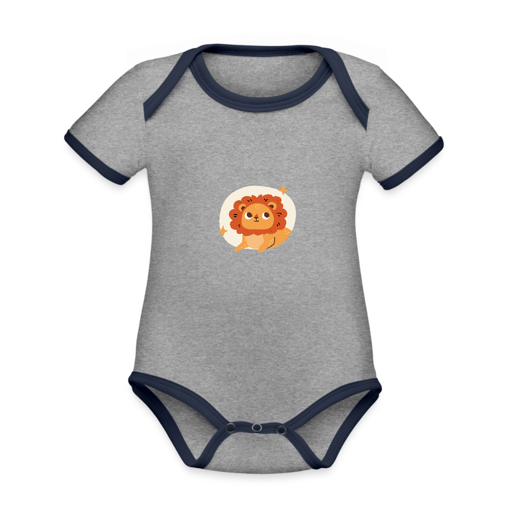 Baby Bio-Kurzarm-Kontrastbody - Grau meliert/Navy