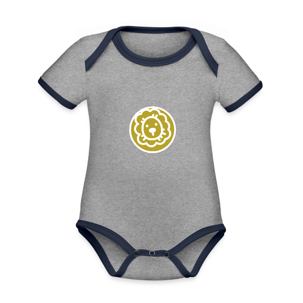 Baby Bio-Kurzarm-Kontrastbody mit Löwe-Logo - Grau meliert/Navy